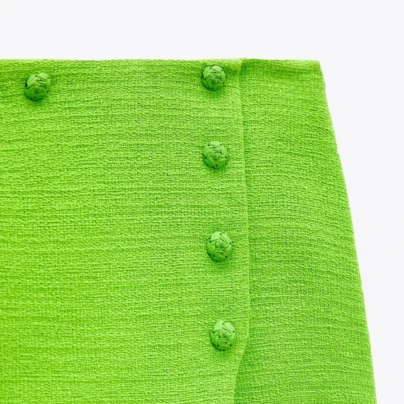 ZARA [ 2 PIECES ] SKIRT SUIT BLAZER + SKIRT SET TEXTURED GREEN